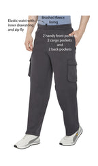Men's Brushed Fleece Cargo Pants — Pull-On with Inner Drawstring