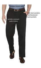 Men's Stretch Waist Chino Pants — Flat Front Hidden Elastic Waistband