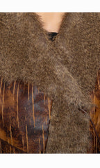 Women's Faux Fur Trimmed Belted Vegan Leather Vest