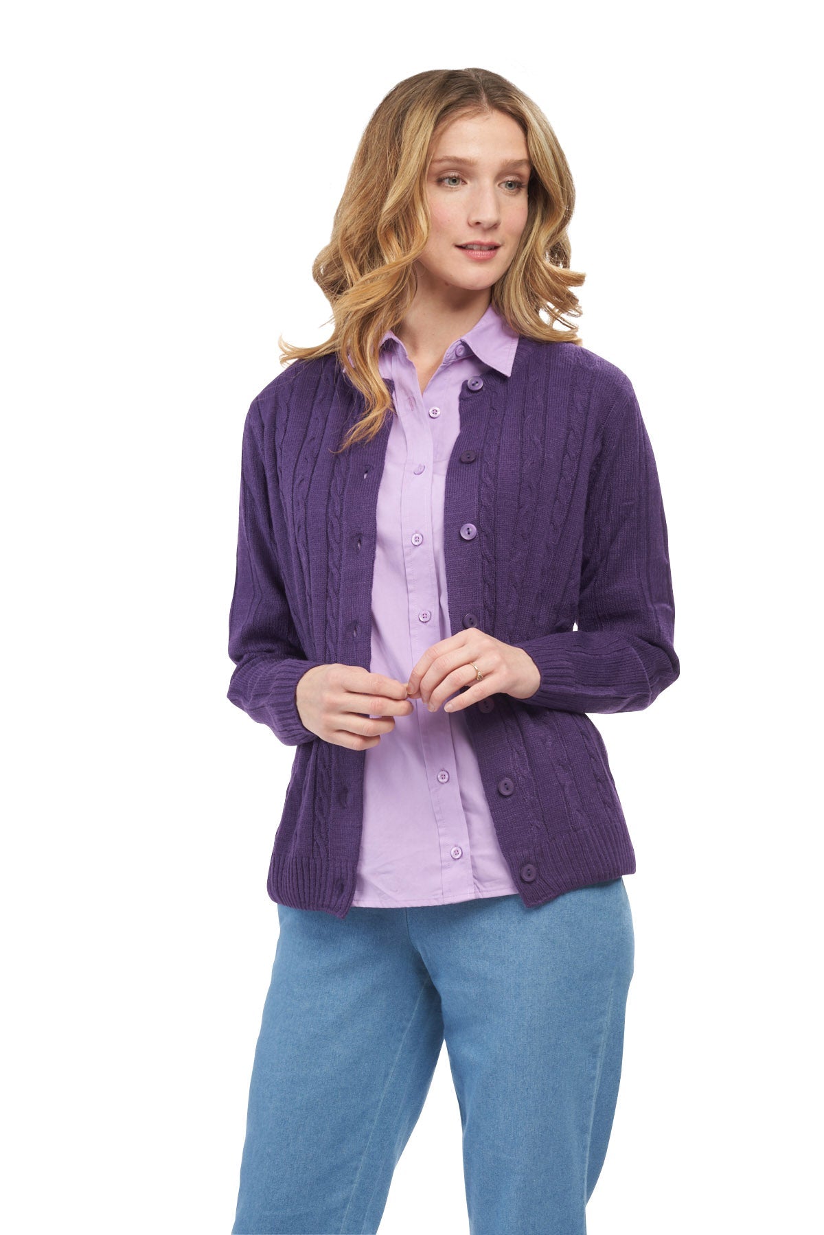 Cable Knit Button Front Cardigan