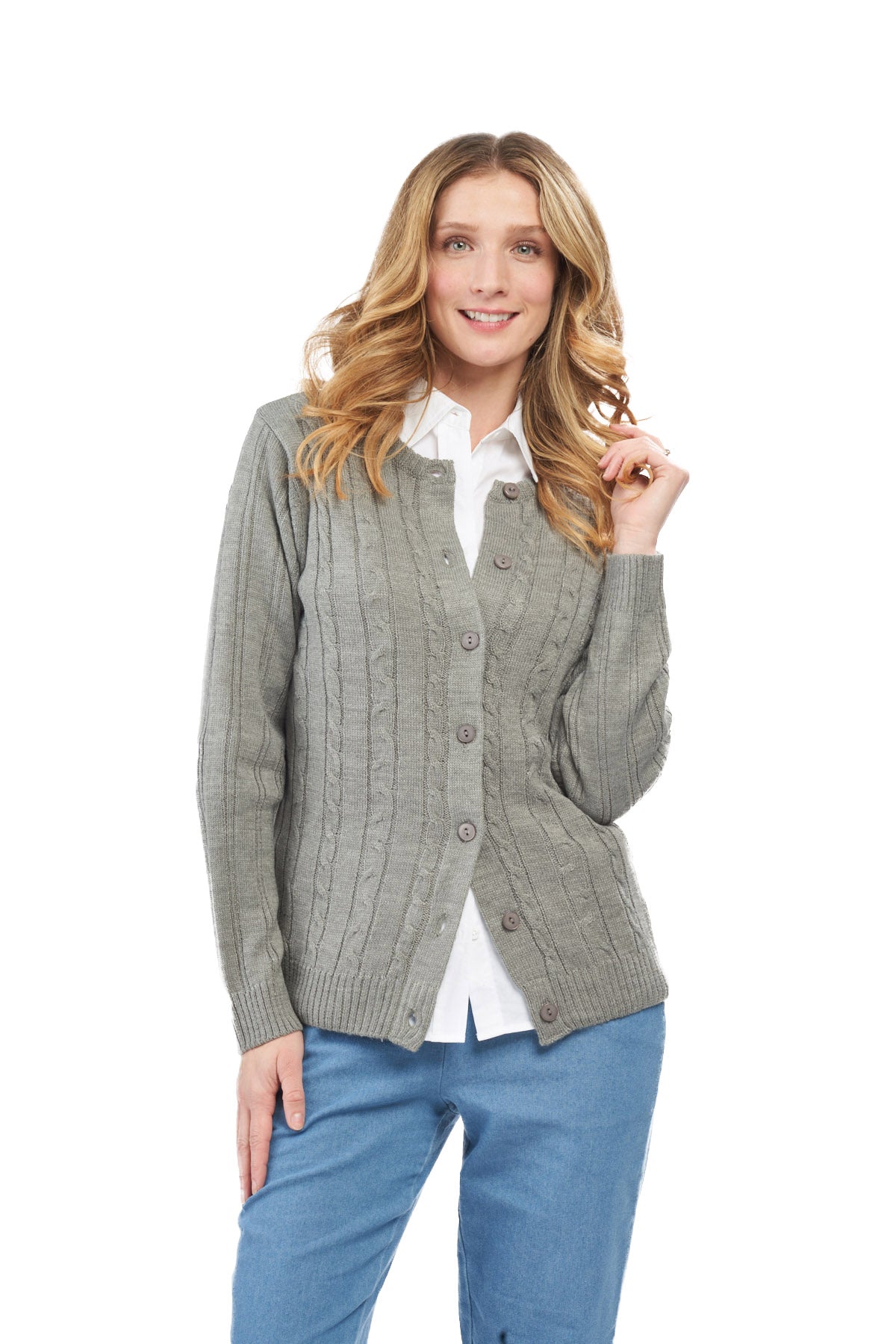 Cable Knit Button Front Cardigan
