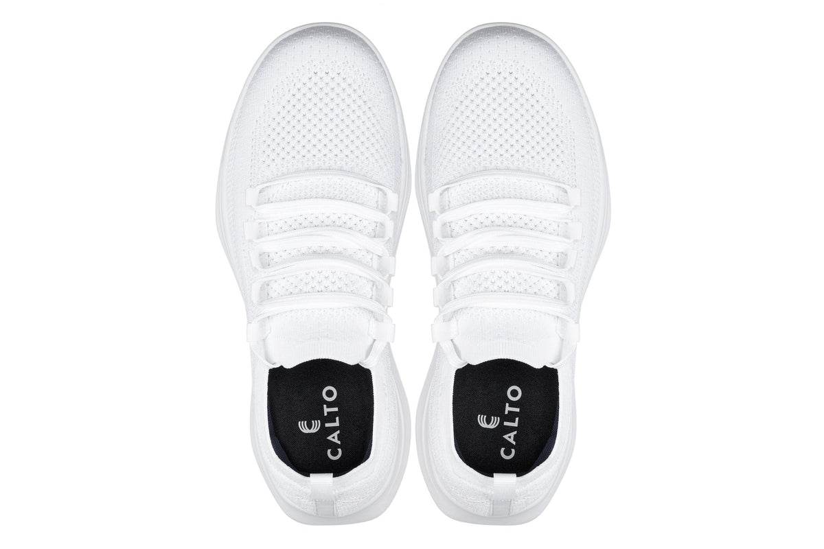 CALTO - QA061 - 2.4 Inches Taller (White/White Sole) - Lightweight Knitted Sneakers