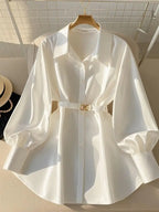 Elegant White Turn-Down Collar Shirt