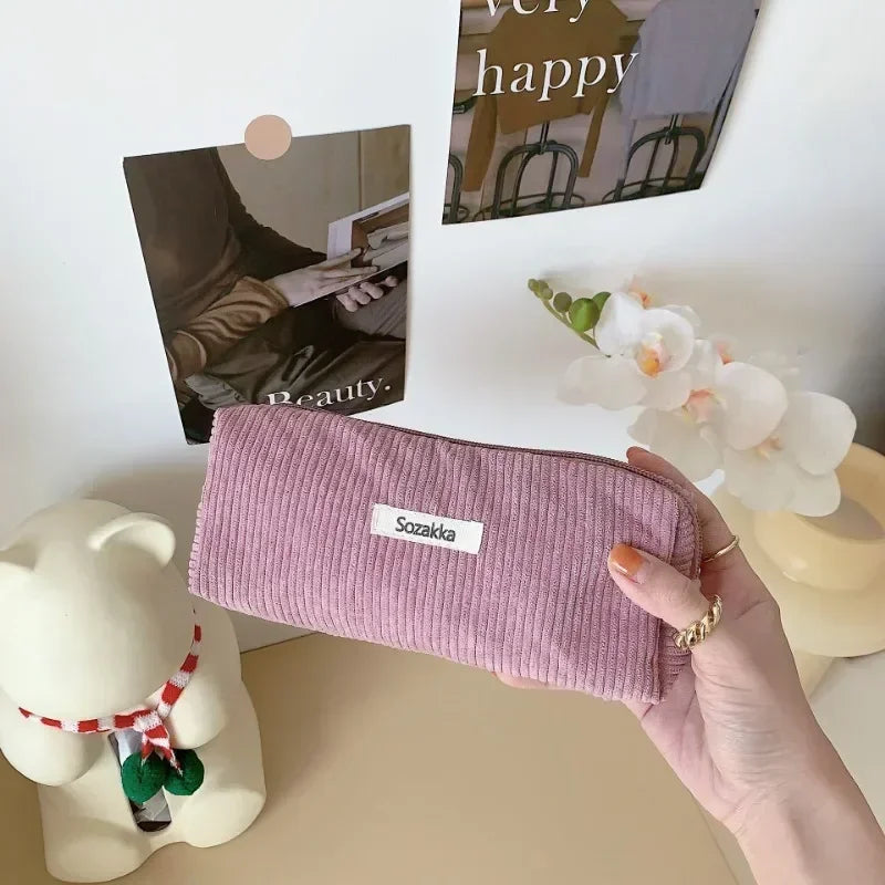 Soft Corduroy Cosmetic Organizer Bag