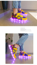 Kid’s Casual Shoes Boys Rechargeable Cartoon PU Leather Spring Fashion Flat Bottom Anti-slip Sneakers Yellow Size 25-36