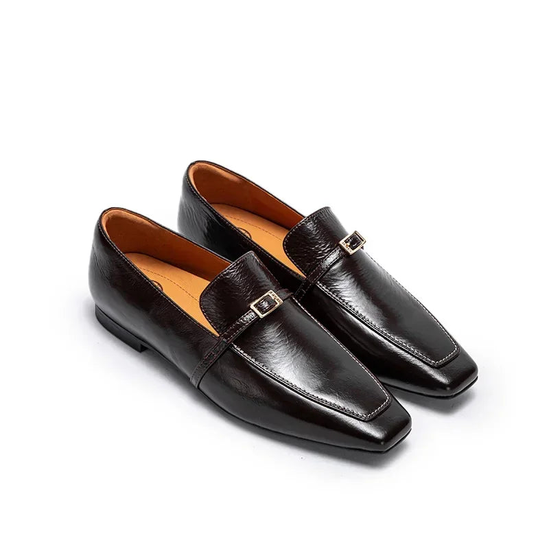 Elegant Square Toe Leather Loafers