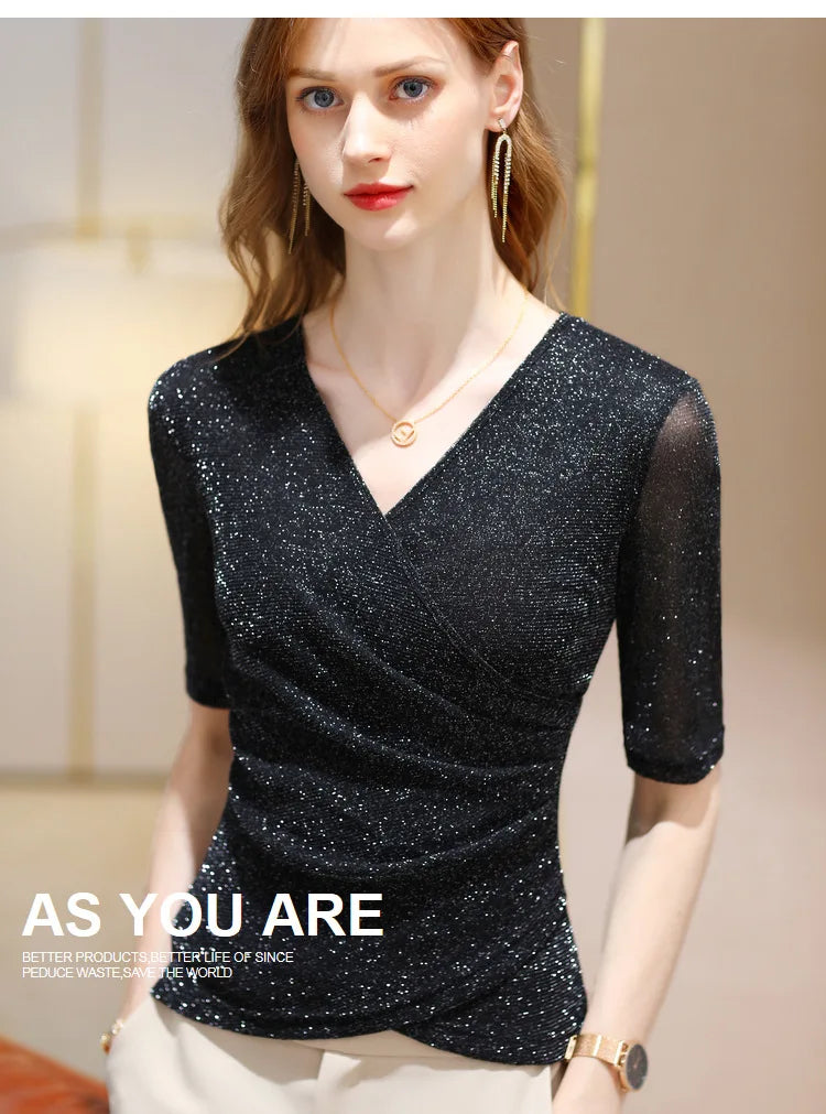 Elegant Glitter V-Neck Top