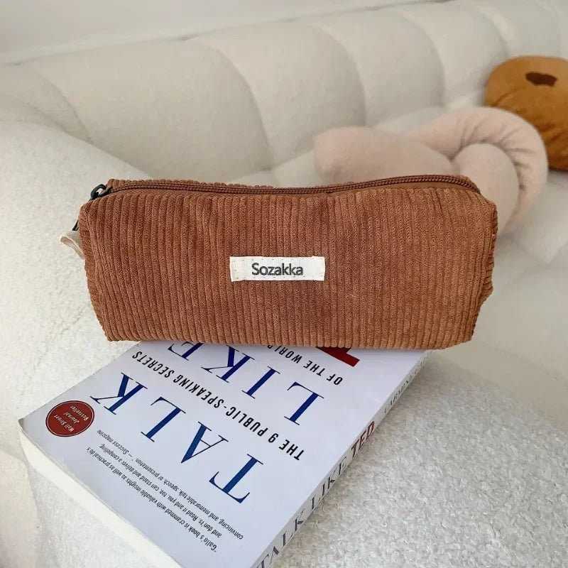 Soft Corduroy Cosmetic Organizer Bag