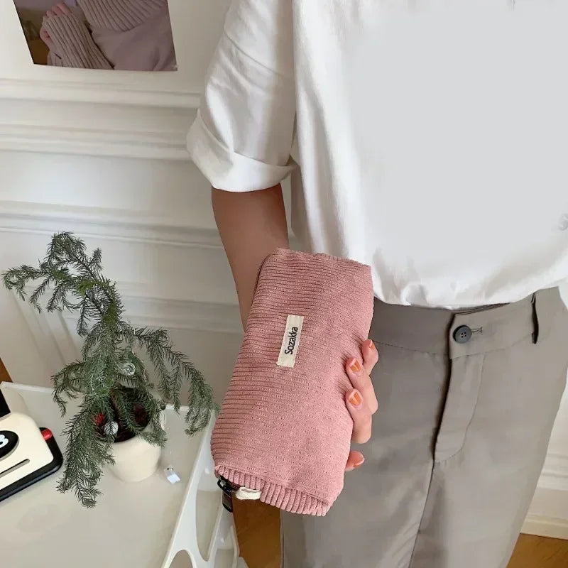 Soft Corduroy Cosmetic Organizer Bag