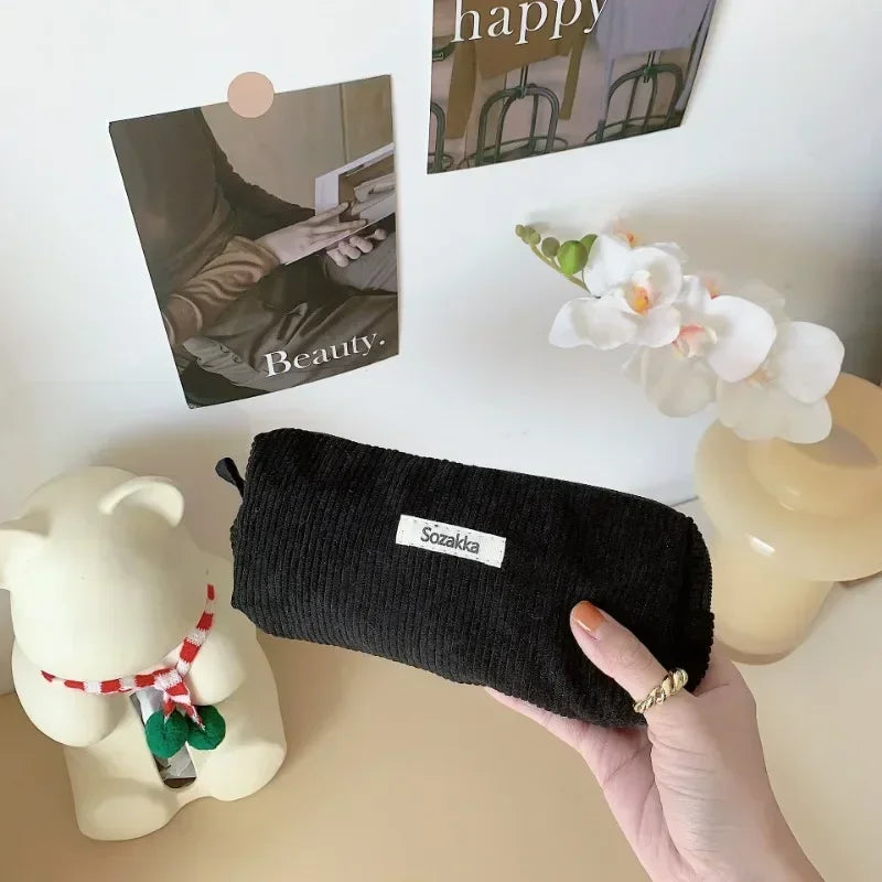 Soft Corduroy Cosmetic Organizer Bag