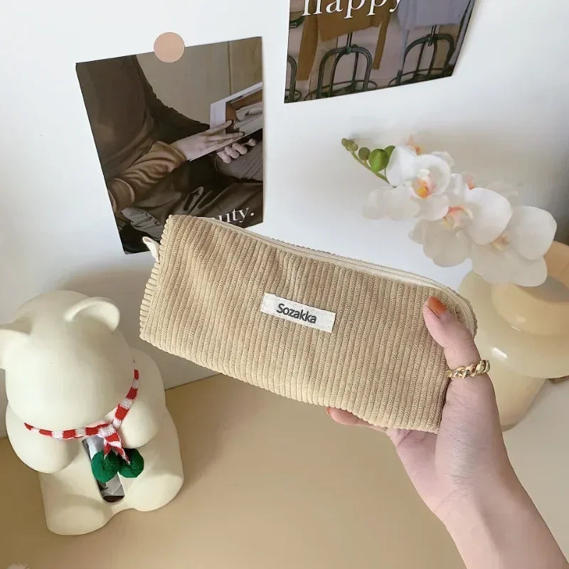 Soft Corduroy Cosmetic Organizer Bag