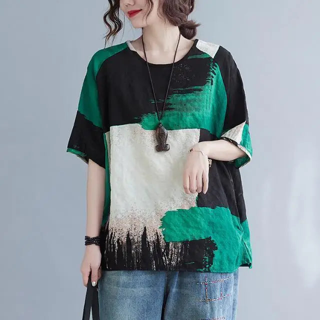 Retro Tie Dye Linen Blend T-Shirt