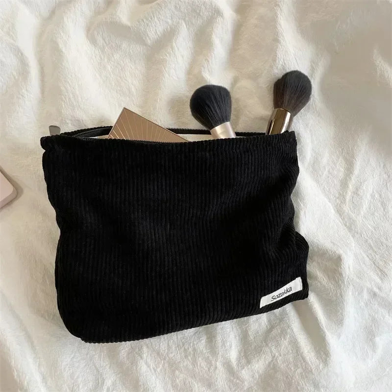 Soft Corduroy Cosmetic Organizer Bag
