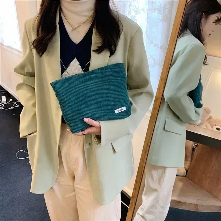 Soft Corduroy Cosmetic Organizer Bag