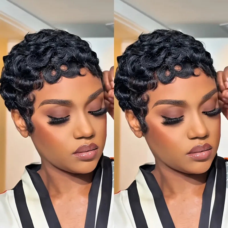 Short Layered Curly Pixie Wig