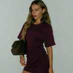 Pleated V-Neck Knee Length Dress