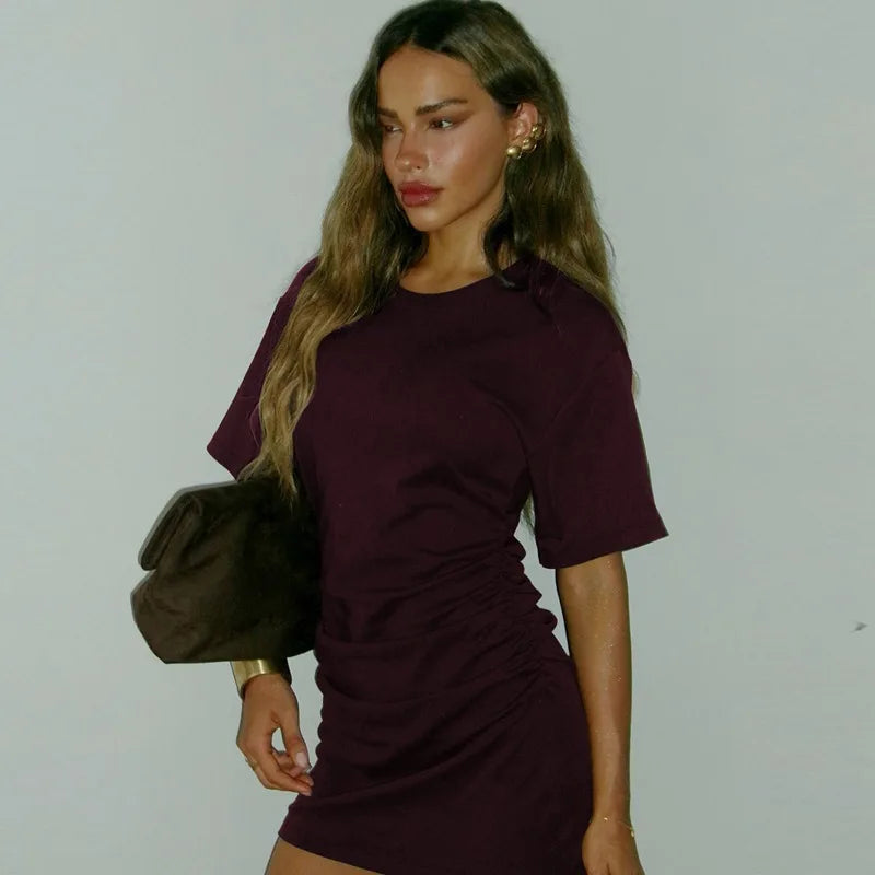 Pleated V-Neck Knee Length Dress