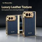 High Quality Plating PU Leather Texture Phone Case for IPhone Duo 5G 2026 with Tempered Glass Screen Protect Shockproof Cover
