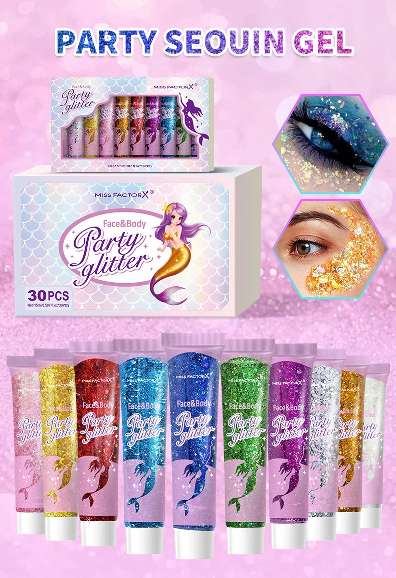 10 Piece Body Glitter Gel Set