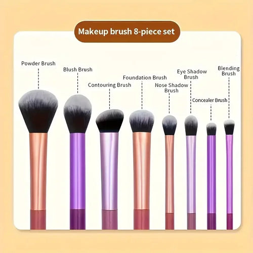 8 Piece Soft Makeup Brush Set