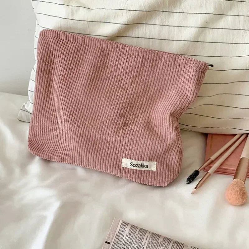 Soft Corduroy Cosmetic Organizer Bag