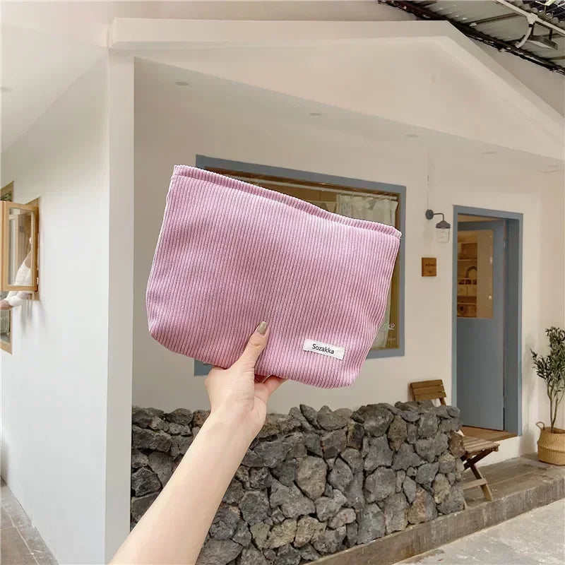 Soft Corduroy Cosmetic Organizer Bag