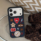 Artisan Denim Phone Case with Korean Embroidered Cartoon Design for iPhone 17 16 Pro 15 14 13 Pro Max