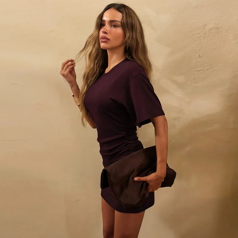 Pleated V-Neck Knee Length Dress