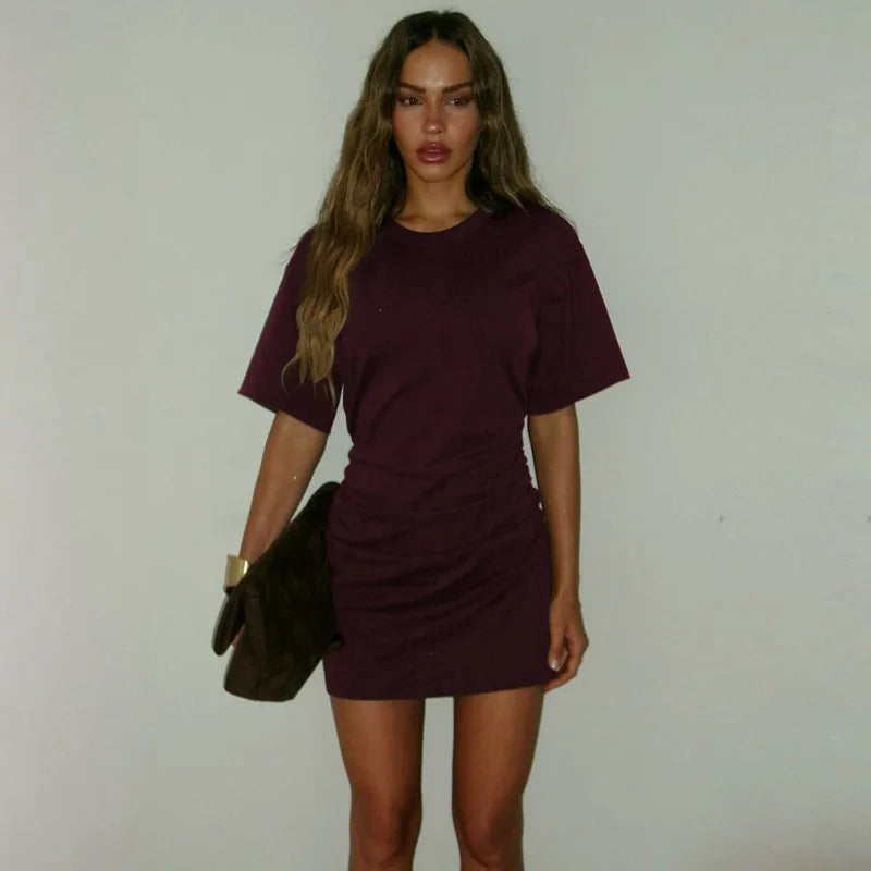 Pleated V-Neck Knee Length Dress