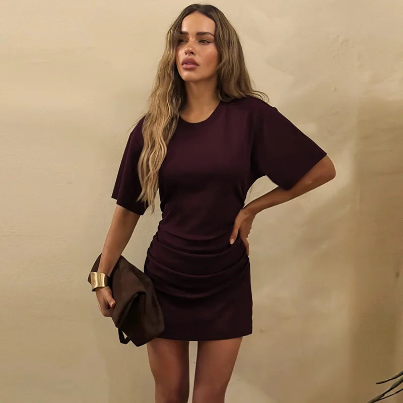 Pleated V-Neck Knee Length Dress