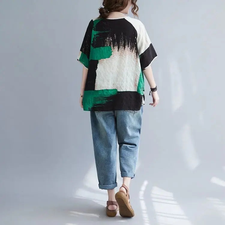 Retro Tie Dye Linen Blend T-Shirt