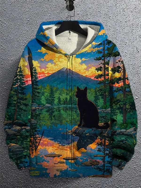 Cartoon Graffiti Cat 3d Print Zipper Hoodies Sweatshirts