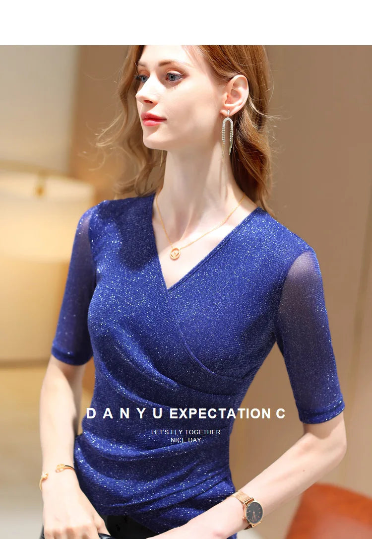 Elegant Glitter V-Neck Top
