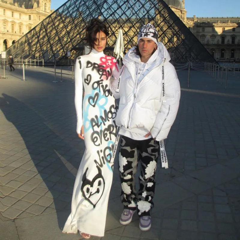 Graffiti Turtleneck Maxi Dress