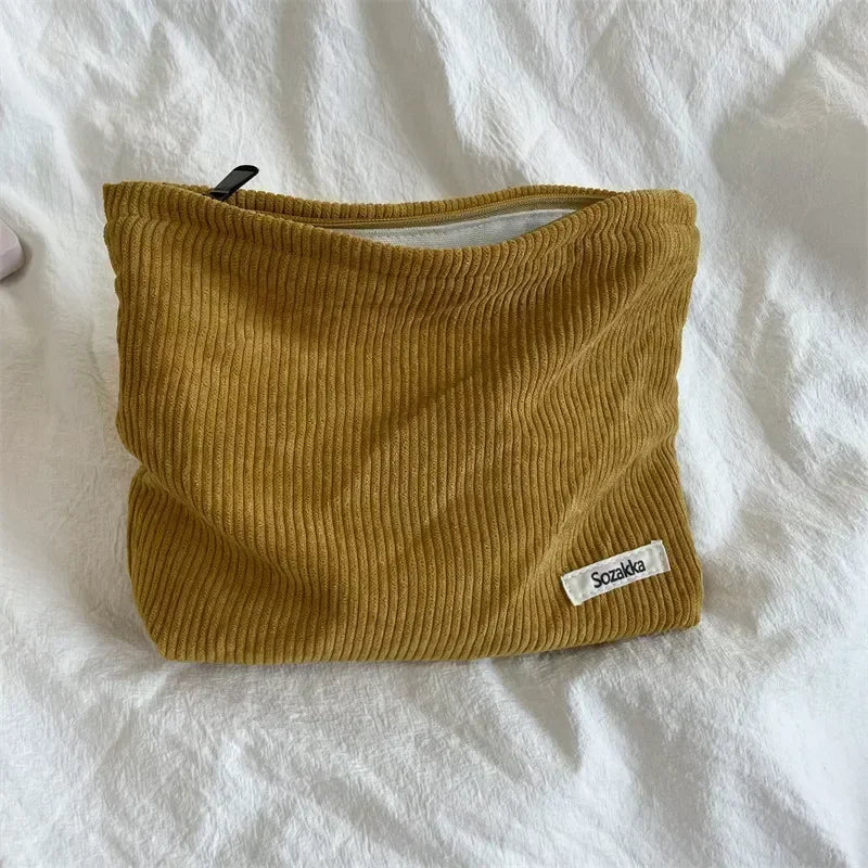 Soft Corduroy Cosmetic Organizer Bag
