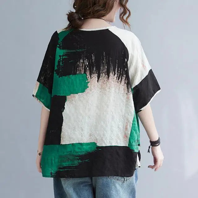Retro Tie Dye Linen Blend T-Shirt