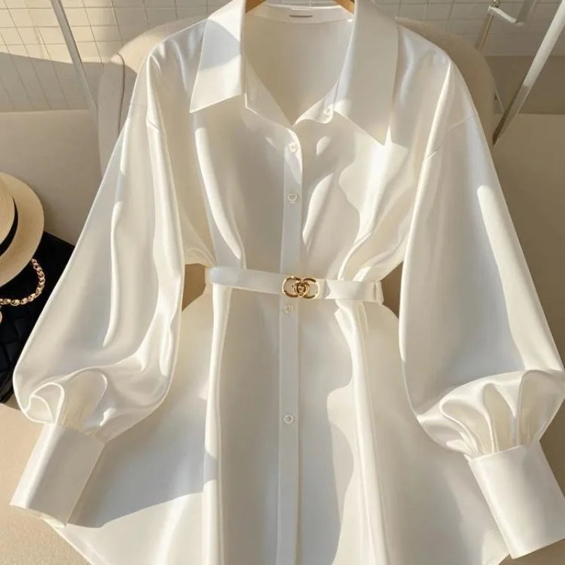 Elegant White Turn-Down Collar Shirt