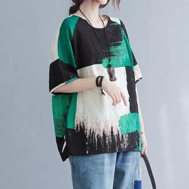 Retro Tie Dye Linen Blend T-Shirt