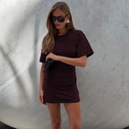 Pleated V-Neck Knee Length Dress