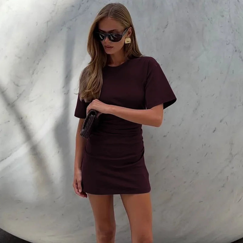 Pleated V-Neck Knee Length Dress