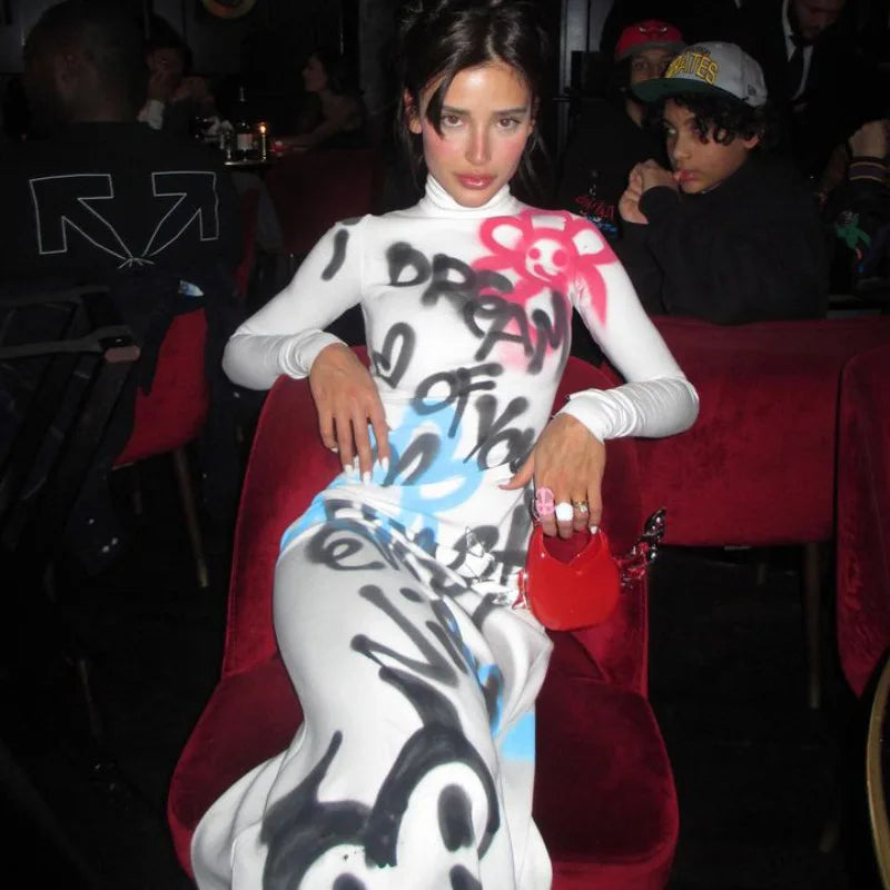 Graffiti Turtleneck Maxi Dress