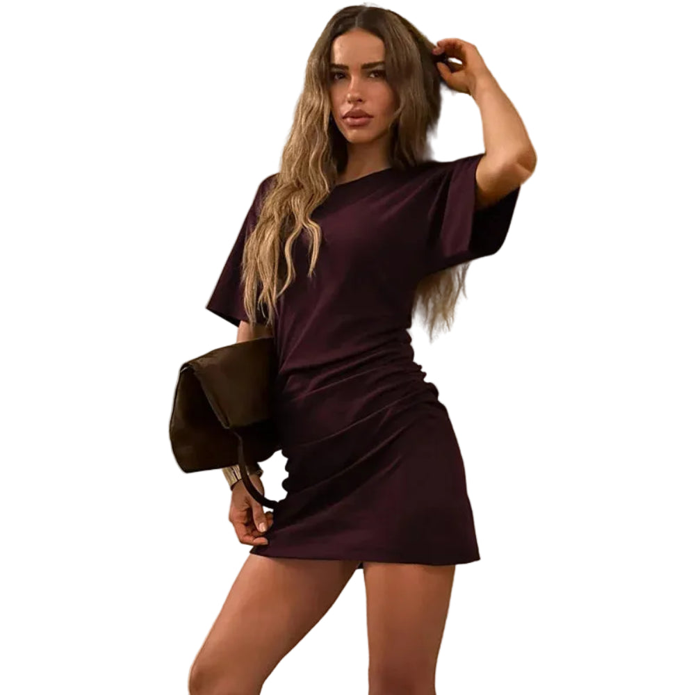Pleated V-Neck Knee Length Dress