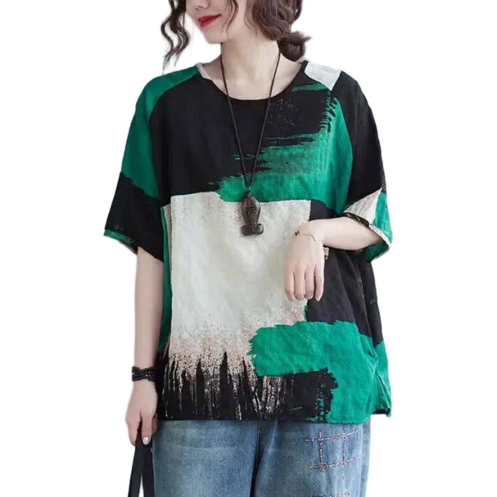 Retro Tie Dye Linen Blend T-Shirt