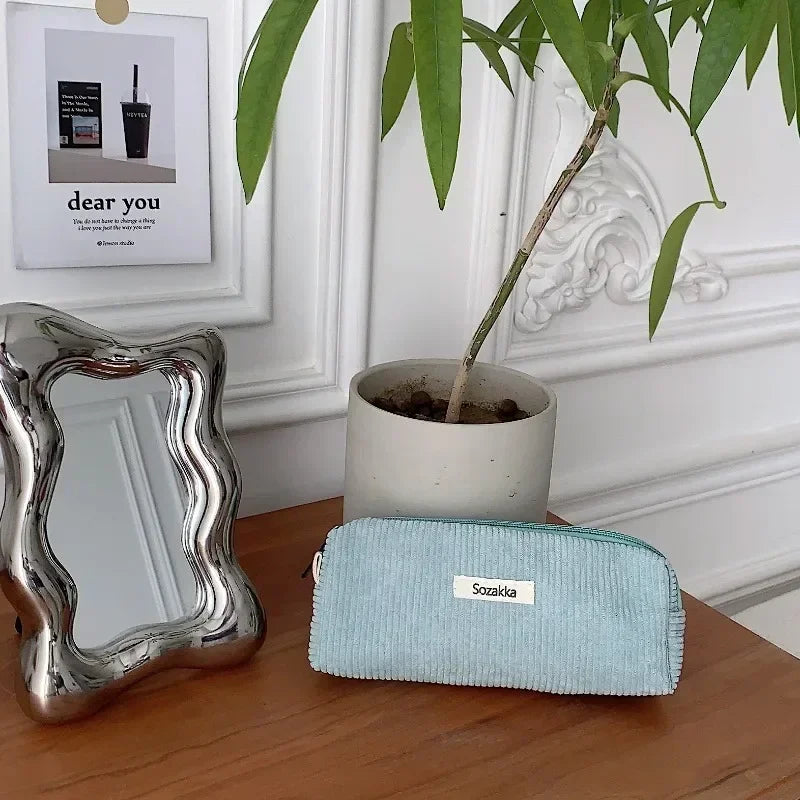 Soft Corduroy Cosmetic Organizer Bag
