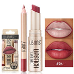 Professional 2PCS Lip Liner Lipstick Set Matte Finish High Pigment Long Lasting Waterproof Sweatproof Cosmetic Beauty Kit