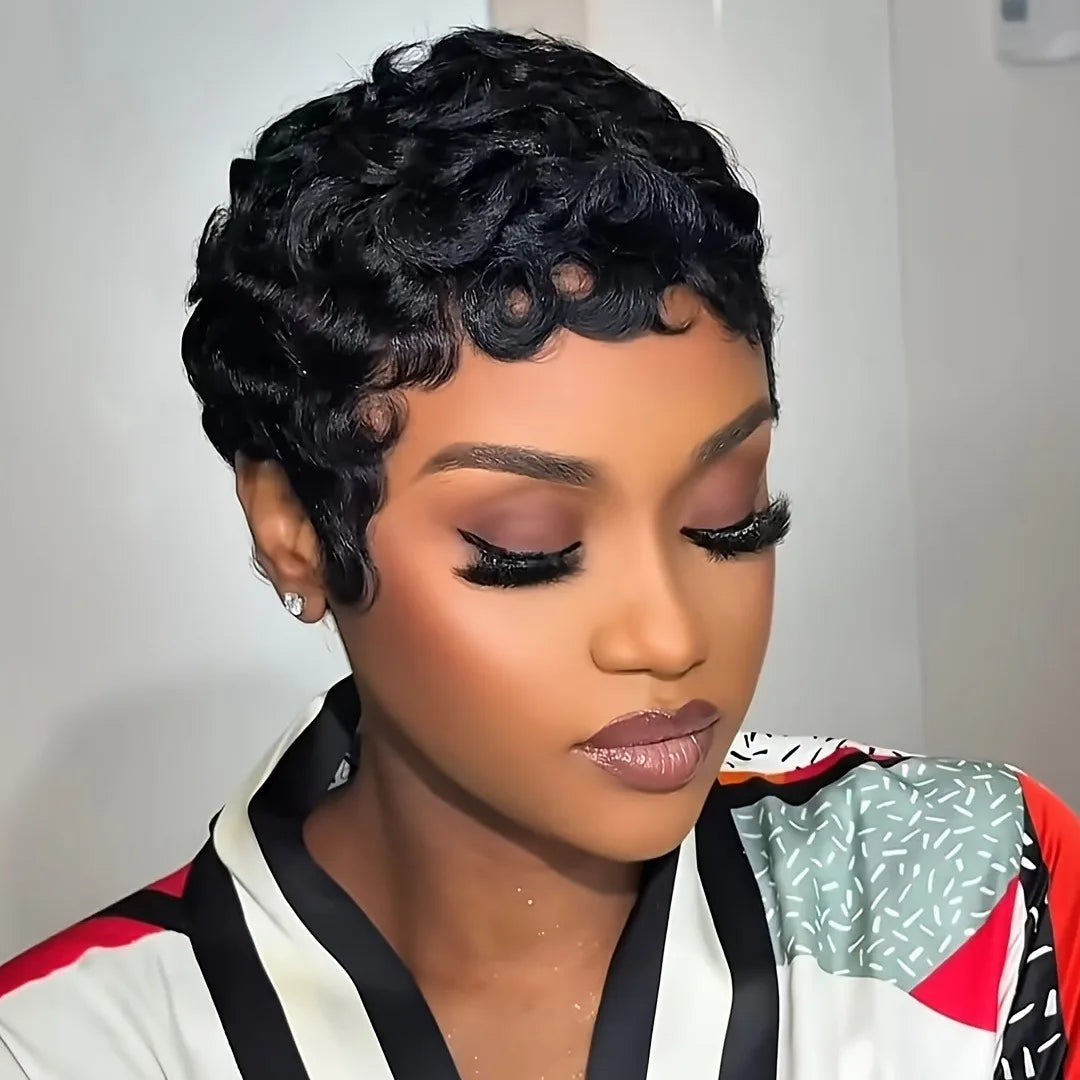 Short Layered Curly Pixie Wig