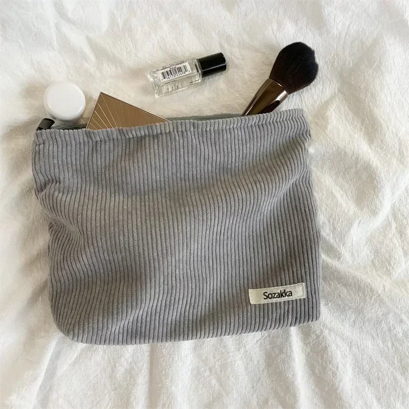 Soft Corduroy Cosmetic Organizer Bag
