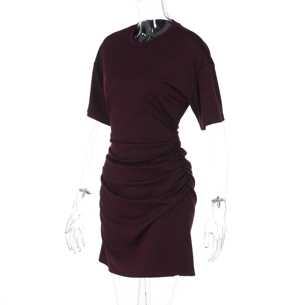 Pleated V-Neck Knee Length Dress