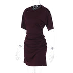 Pleated V-Neck Knee Length Dress