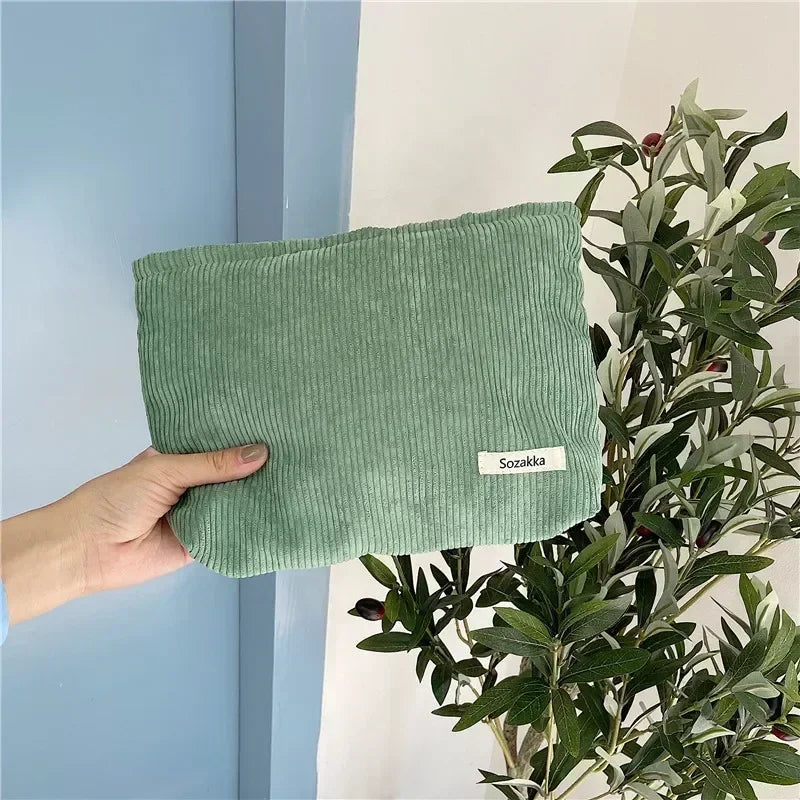 Soft Corduroy Cosmetic Organizer Bag